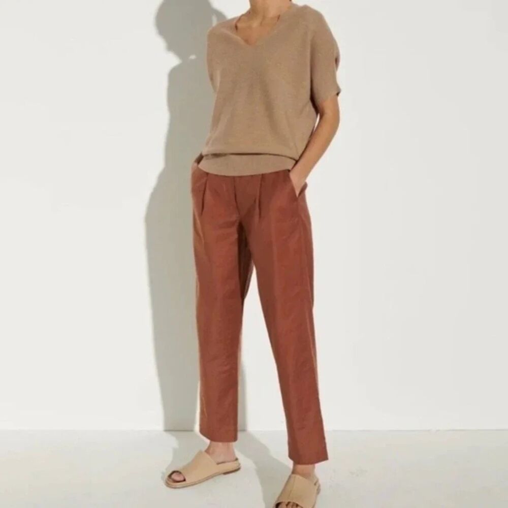 The Reset R Label Linen Slouchy Crop Pleated Trousers Brown Crop Small